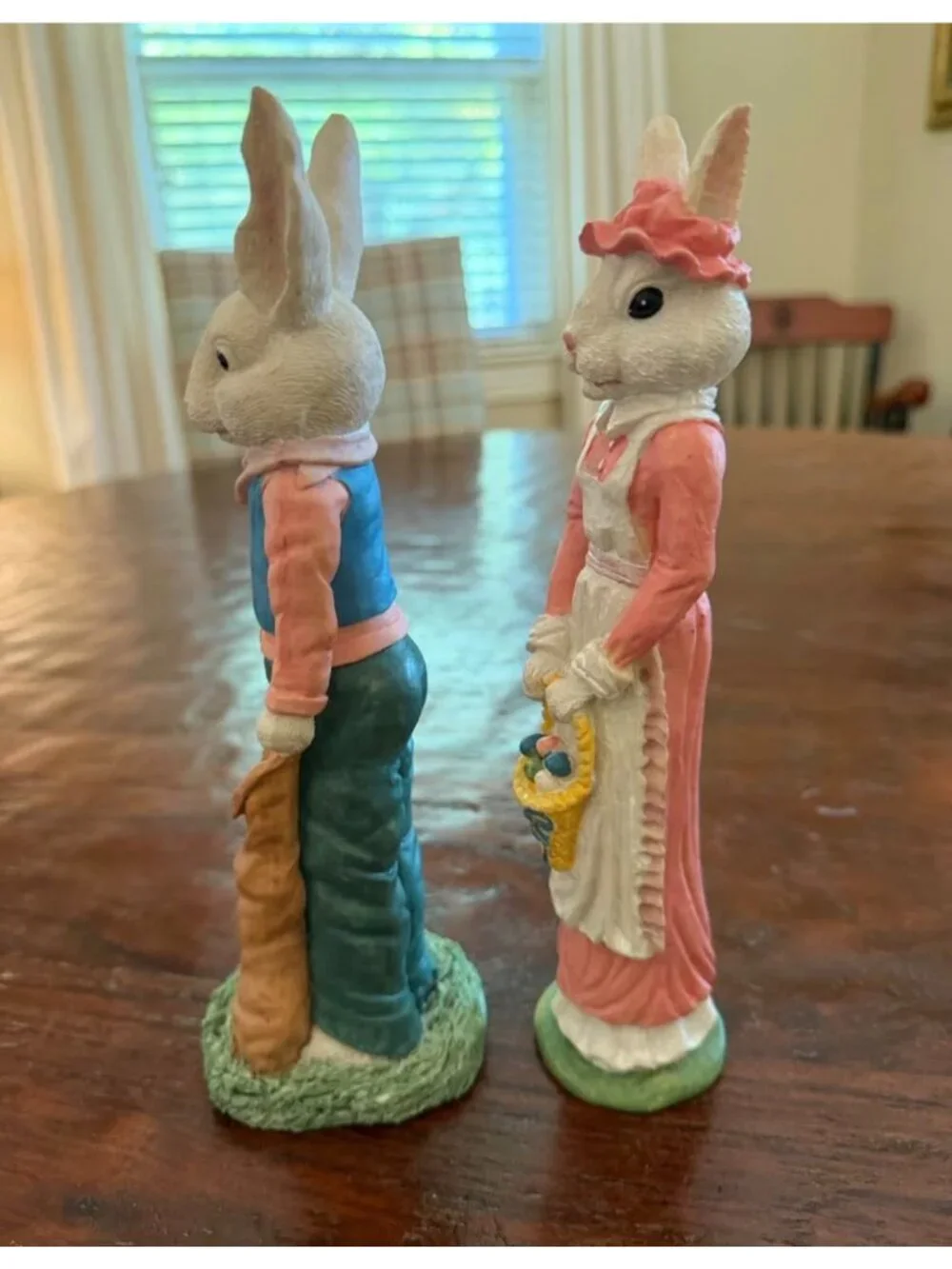 Hermitage Pottery Easter Bunny Figurines Set Boy Girl Rabbits Spring Decor‎